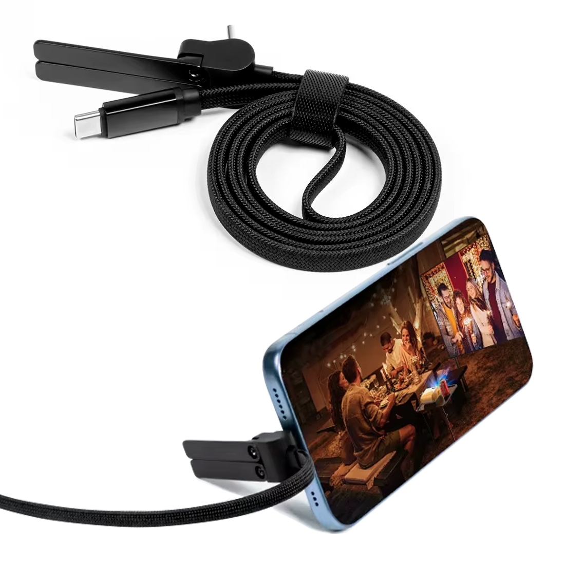 Cable de charge en nylon tressé 60W  avec support trepied - Noir