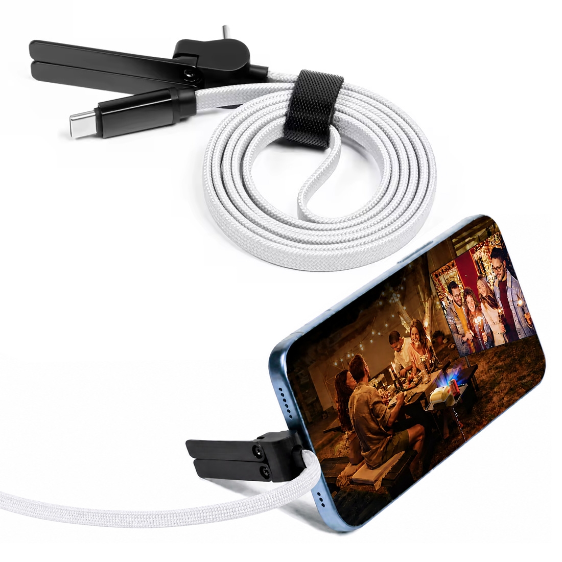 Cable de charge en nylon tressé 60W  avec support trepied - Blanc
