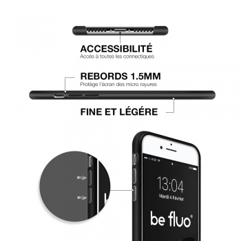 Coque Silicone Moxie BeFluo Fine et Légère pour iPhone 7, Intérieur Microfibre - Noir