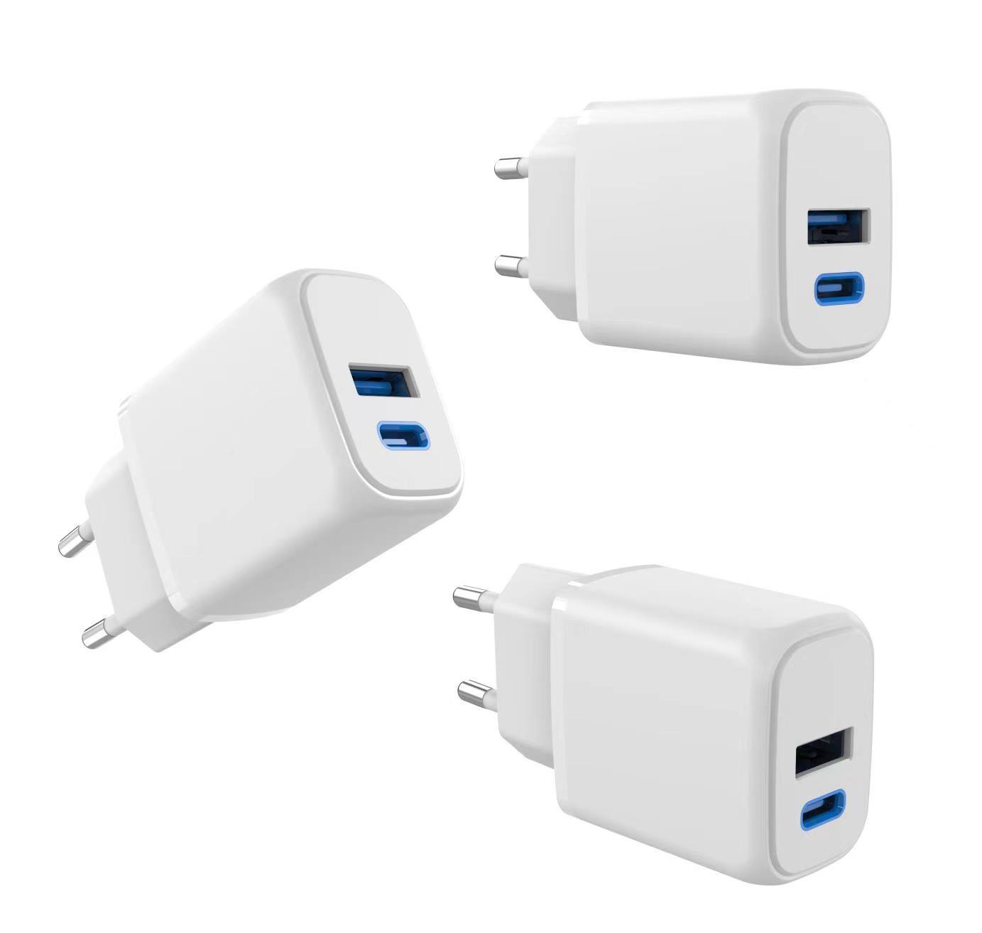 Chargeur Secteur charge rapide avec 1 sortie Type-C et 1 sortie USB-A